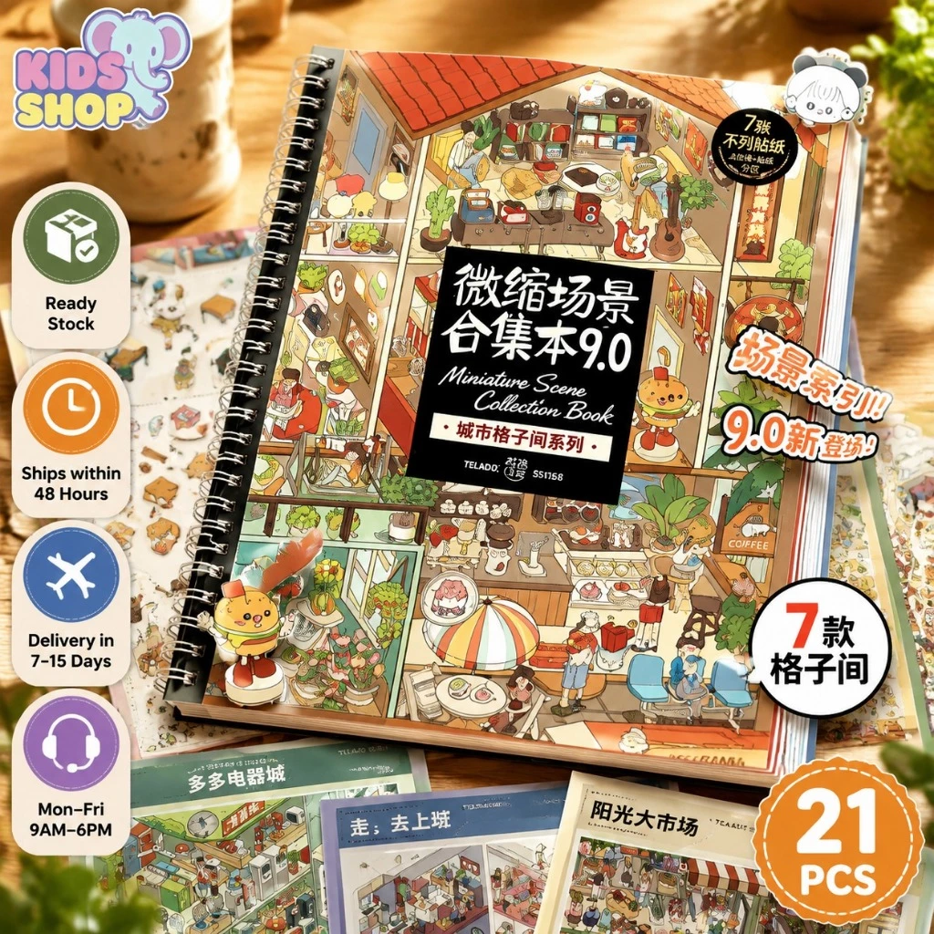 9.0 อัพเกรดแล้ว 🔥 สติกเกอร์ฉากจิ๋ว Telado 9.0 แบบรวมเล่ม บ้านจิ๋วการ์ตูน 3D สำหรับเด็ก งานฝีมือ DIY และแต่งสมุด