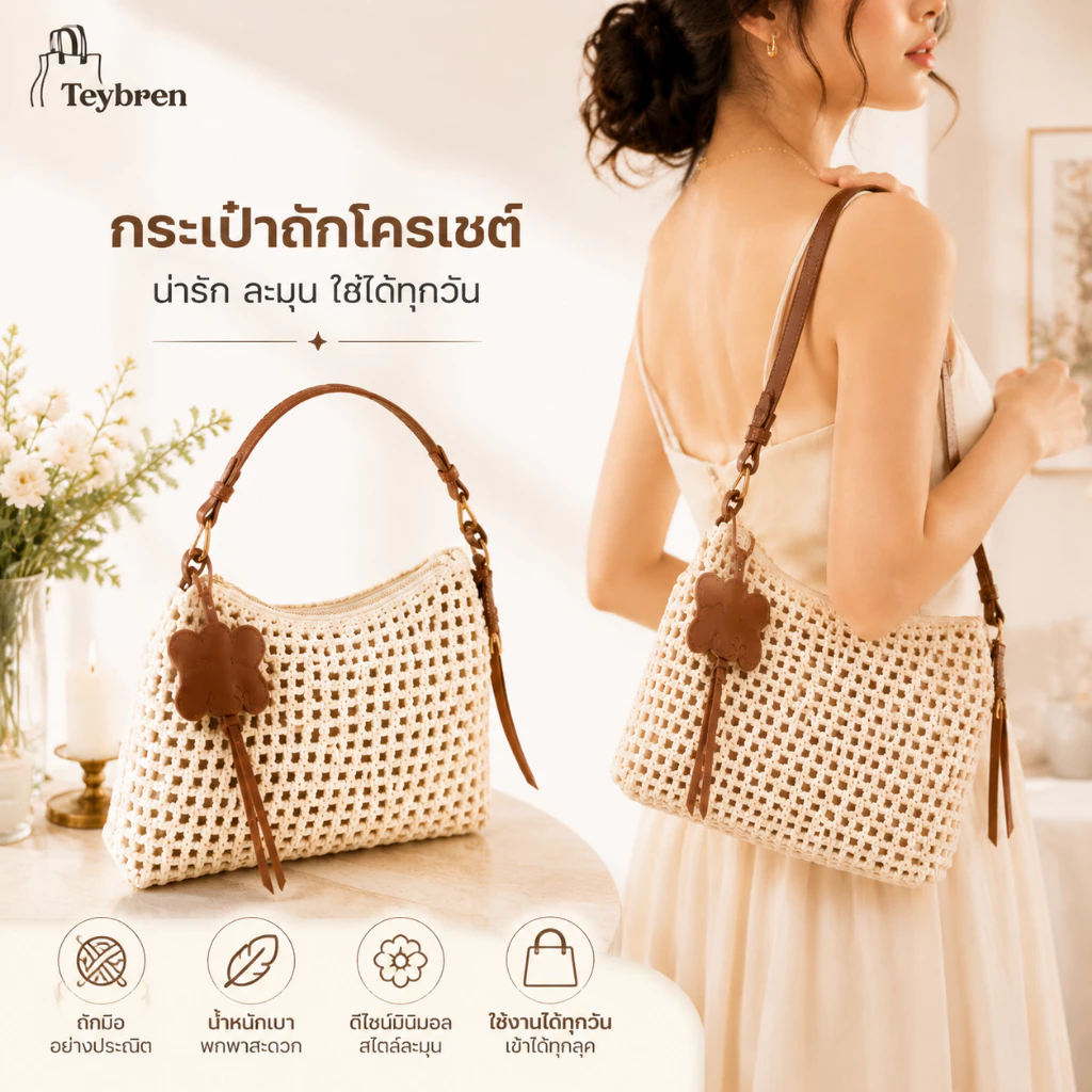 🚚กระเป๋าสะพายไหล่สานใหม่ สไตล์เก๋ไก๋และลำลอง จุของได้เยอะ เหมาะสำหรับไปทะเล ทำงาน และท่องเที่ยว