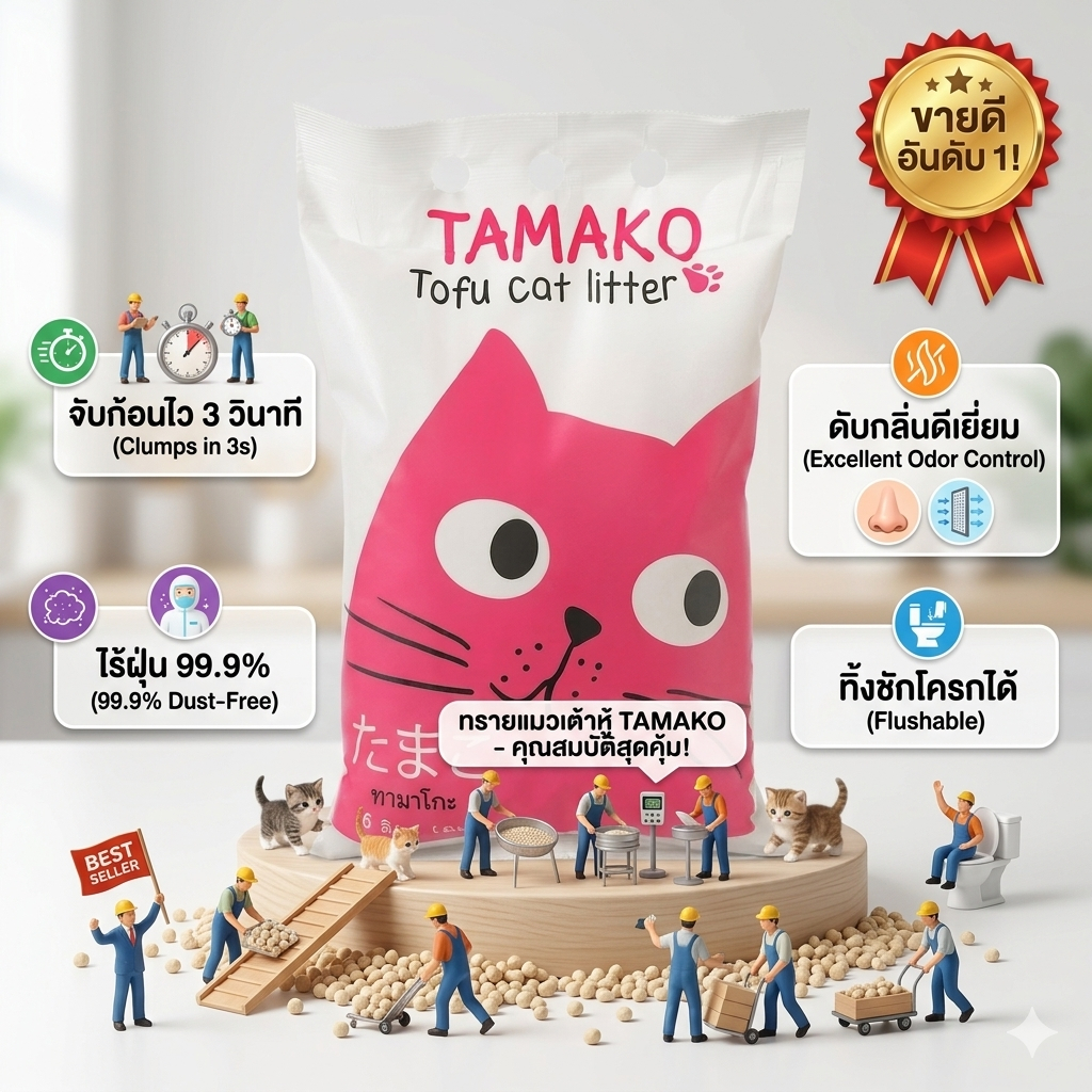 Tamako ทรายเต้าหู้ 6L (6ลิตร) เต้าหู้ญี่ปุ่น ทรายแมวมีกลิ่นหอม  ทรายออร์แกนิค ทรายแมวอนามัยกลิ่นหอม