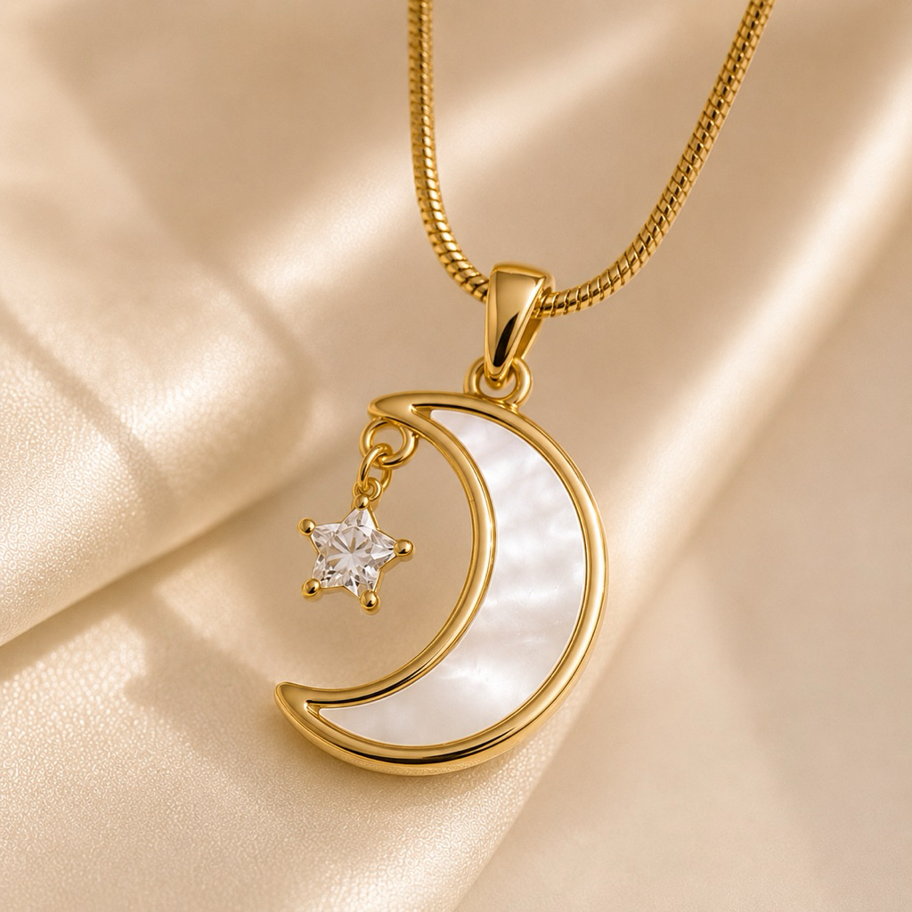 LUARA Moon Necklace สร้อยพระจันทร์เสี้ยว สีทอง เครื่องประดับสแตนเลส ชุบทอง