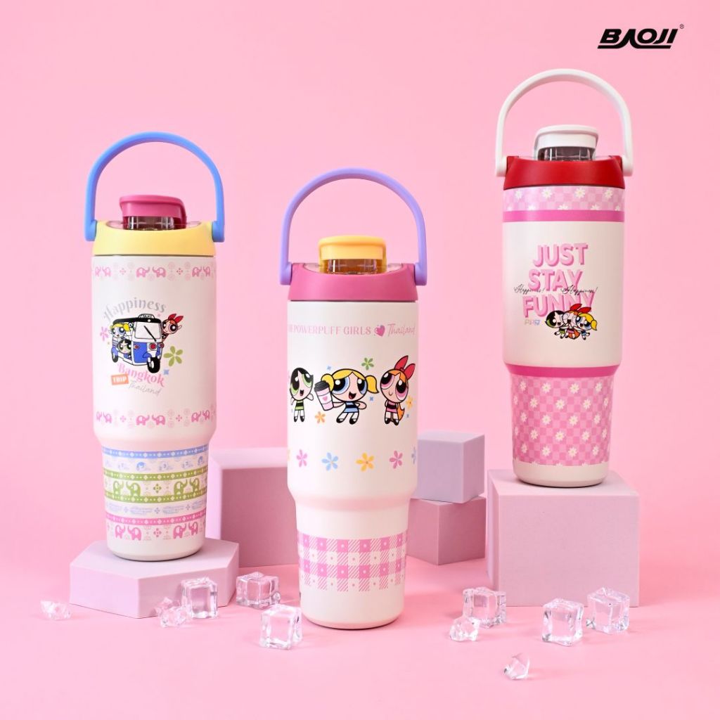 BAOJI บาโอจิ The Powerpuff Girls Collection แก้วน้ำเก็บอุณหภูมิ รุ่น BPGRAT ความจุ 1.2 ลิตร แก้วสแตนเลส มีหูหิ้ว