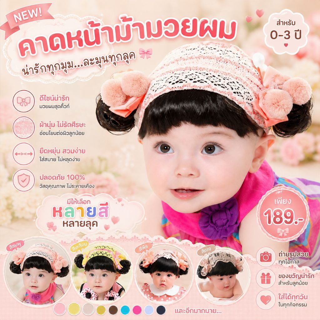 ✿พร้อมส่งจากไทย✿ (แบบเยอะ!!) คาดปอยผมเด็ก คาดผมเด็ก ผมปลอมเด็ก แรกเกิด-2.6ขวบ