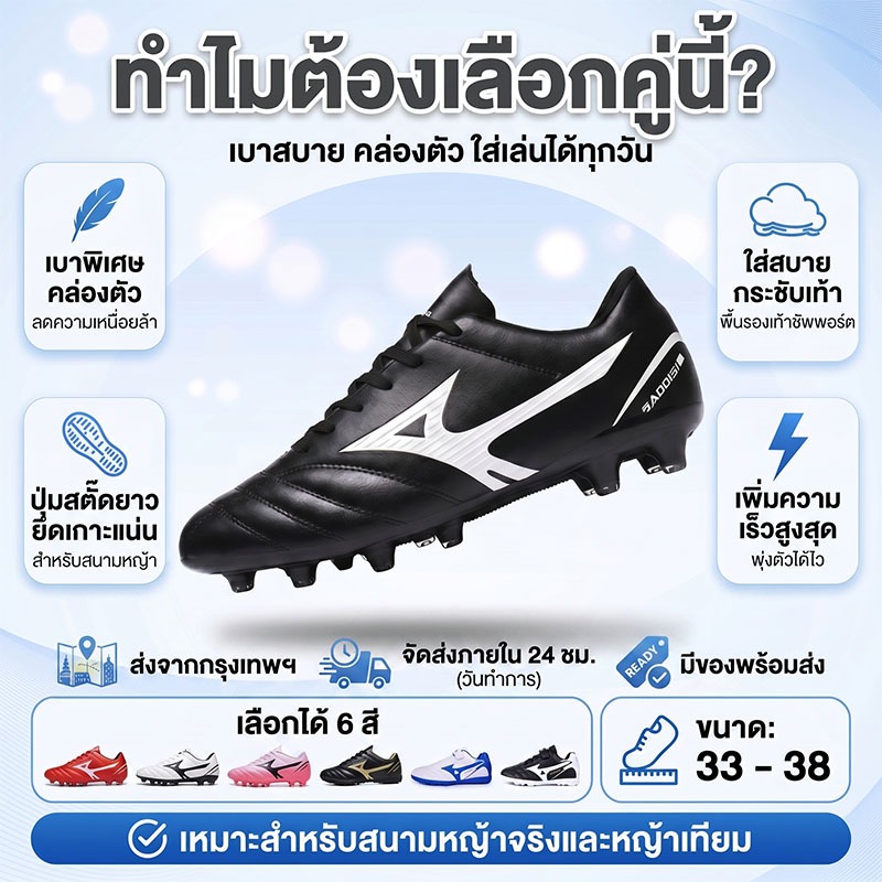 [COD] รองเท้าสตั๊ดเด็ก รองเท้าฟุตบอล แบบแปะตีนตุ๊กแก ไซส์ 33-38 กันลื่น ยึดเกาะดี น้ำหนักเบา พร้อมส่ง