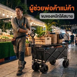 รถเข็นแคมปิ้งพับเก็บได้ ล้อออฟโรด ด้ามจับปรับยาว ลากสบาย รับน้ำหนัก 300KG ใช้ได้ทั้งตั้งแคมป์และช็อปปิ้ง
