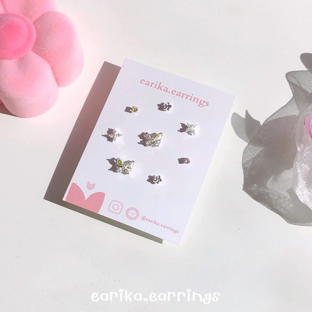 earika.earrings - candy buttie set เซ็ตต่างหูผีเสื้อ ก้านเงินแท้ชุบทองคำขาว แพ้ง่ายใส่ได้