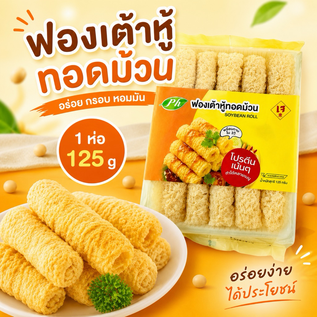 ฟองเต้าหู้ทอดม้วน 1ห่อ 10ชิ้น