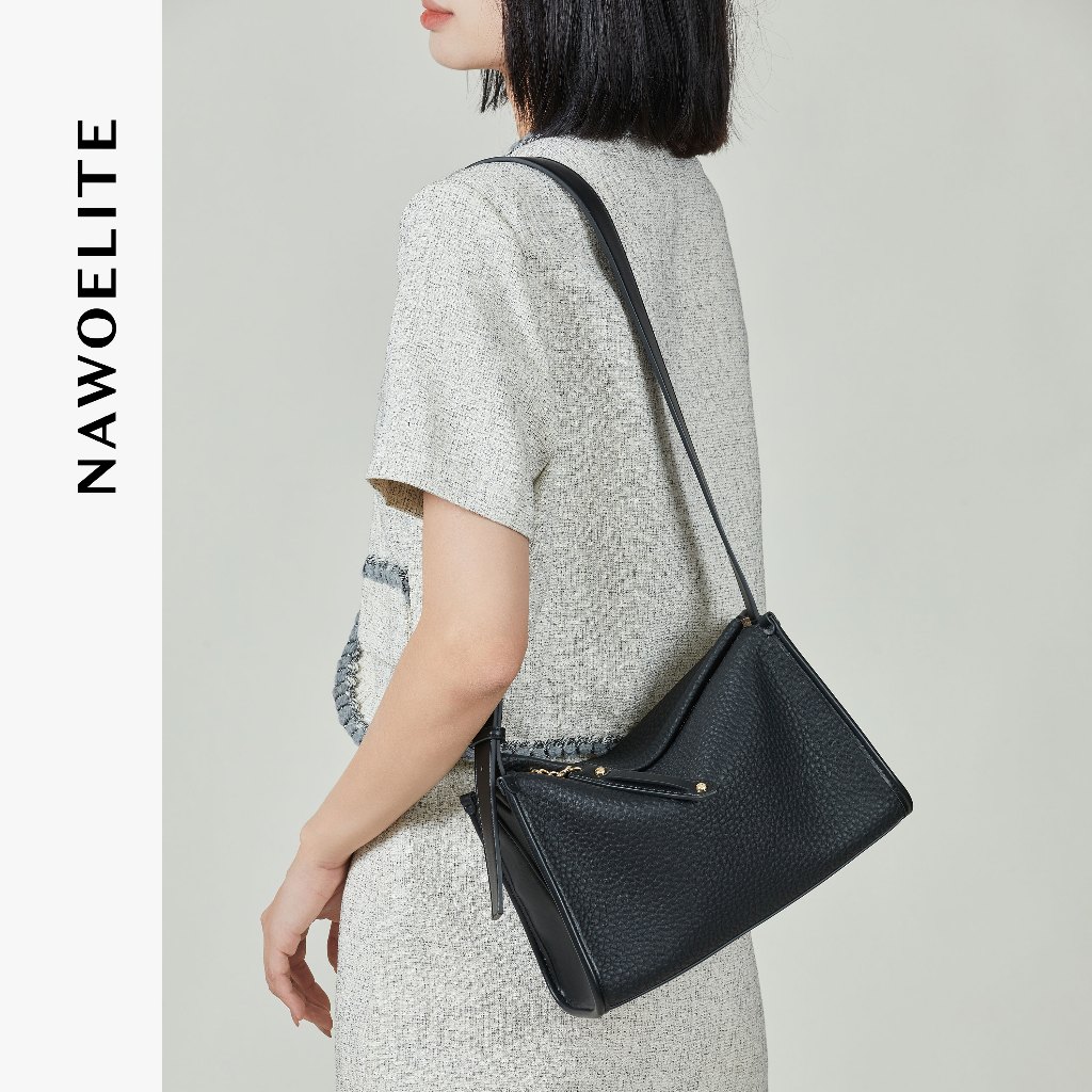 NAWOELITE FUFU Bag กระเป๋าสะพายไหล่ผู้หญิง กระเป๋าสะพายข้างผู้หญิง แฟชั่น เรียบง่าย สีดำ จุของได้เยอะ