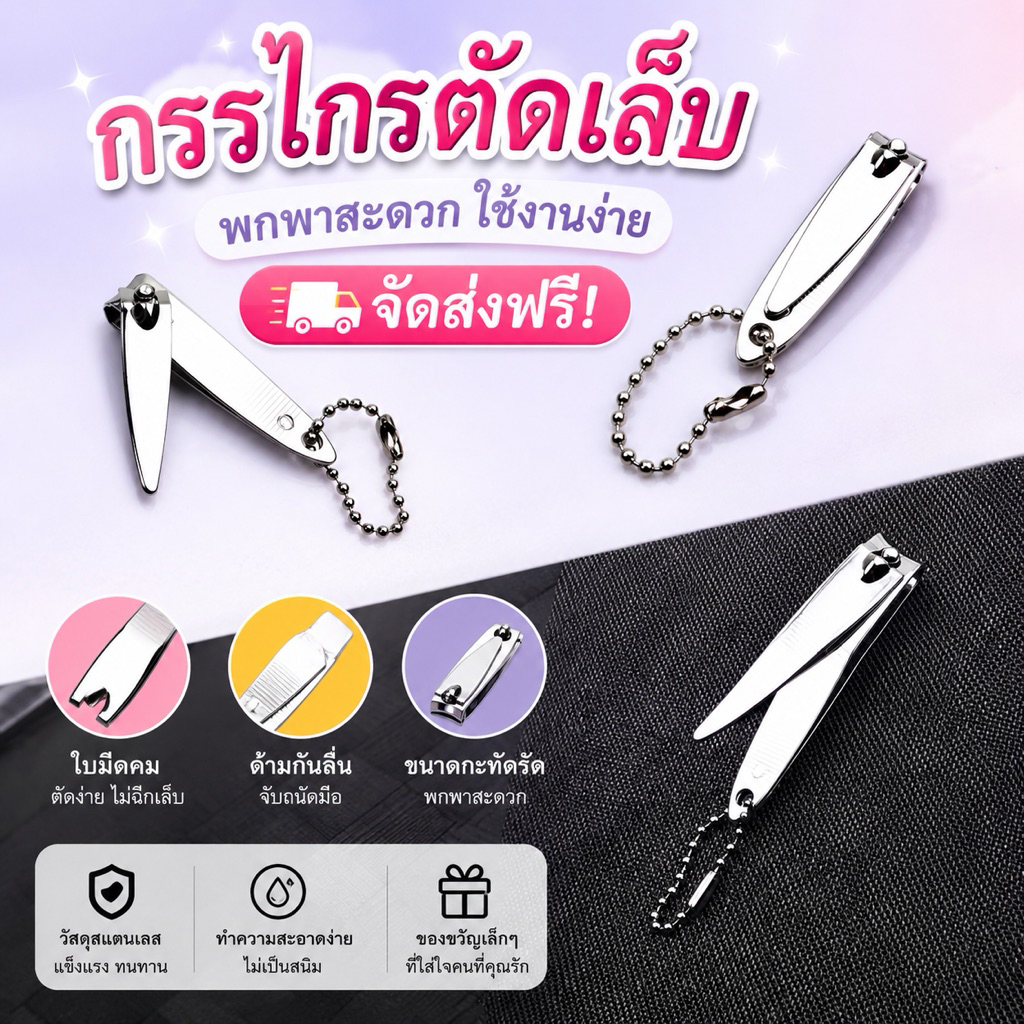 kingshopping UG74(ร้านไทย)กรรไกรตัดเล็บแบบพกพา มีโซ่ไข่ปลา วัสดุสแตนเลส (เครื่องมือและอุปกรณ์ทำเล็บ)