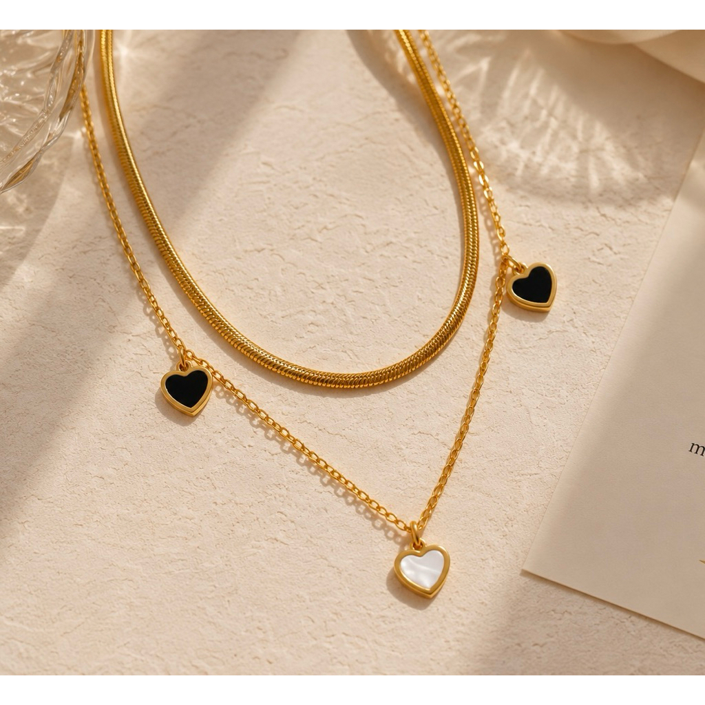 LUARA Celeste Layer Necklace | สร้อยเลเยอร์หัวใจ มินิมอลหรู สแตนเลสชุบทอง