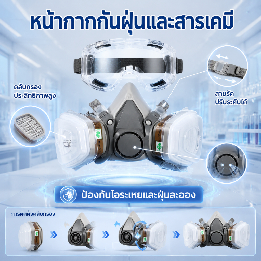หน้ากากกันสารเคมี 6200 N95 พ่นยา-พ่นสีรถ ของแท้100% พร้อมตลับกรองฟิลเตอร์ ใส่สบาย ใช้ซ้ำได้ COD✅