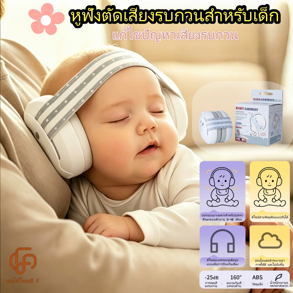 ที่ปิดหูกันเสียงเด็ก ที่ครอบหูเด็กลดเสียง หูฟังป้องกันเสียง สำหรับเด็ก อายุ 1-36 ปีวัสดุนิ่มเบาปลอดภัย สวมใส่สบาย พกพาสะ