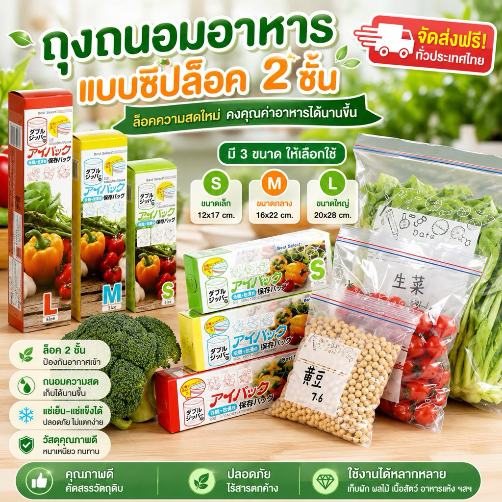 kingshopping(2259)ถุงซิปคู่ถนอมอาหาร( ราคาต่อกล่อง)เก็บในช่องแช่แข็งได้ ป้องกันความชื่นและถนอมอาหาร