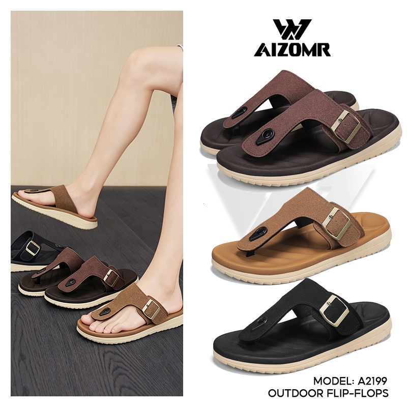 AIZOMR รองเท้าแตะผู้ชาย ทำจากหนัง มีส่วนรองรับอุ้งเท้า ทนทาน รุ่น A2199