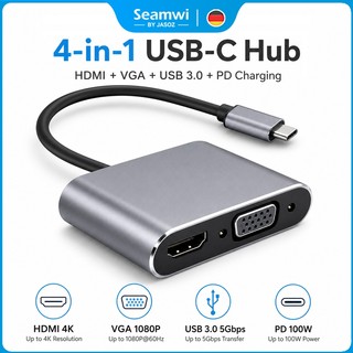 ⚡COD⚡Seamwi USB C to HDMI VGA  Adapter 4 In 1 Dock Station Hub Type C เป็น HDMI เข้ากันได้กับ Macbook