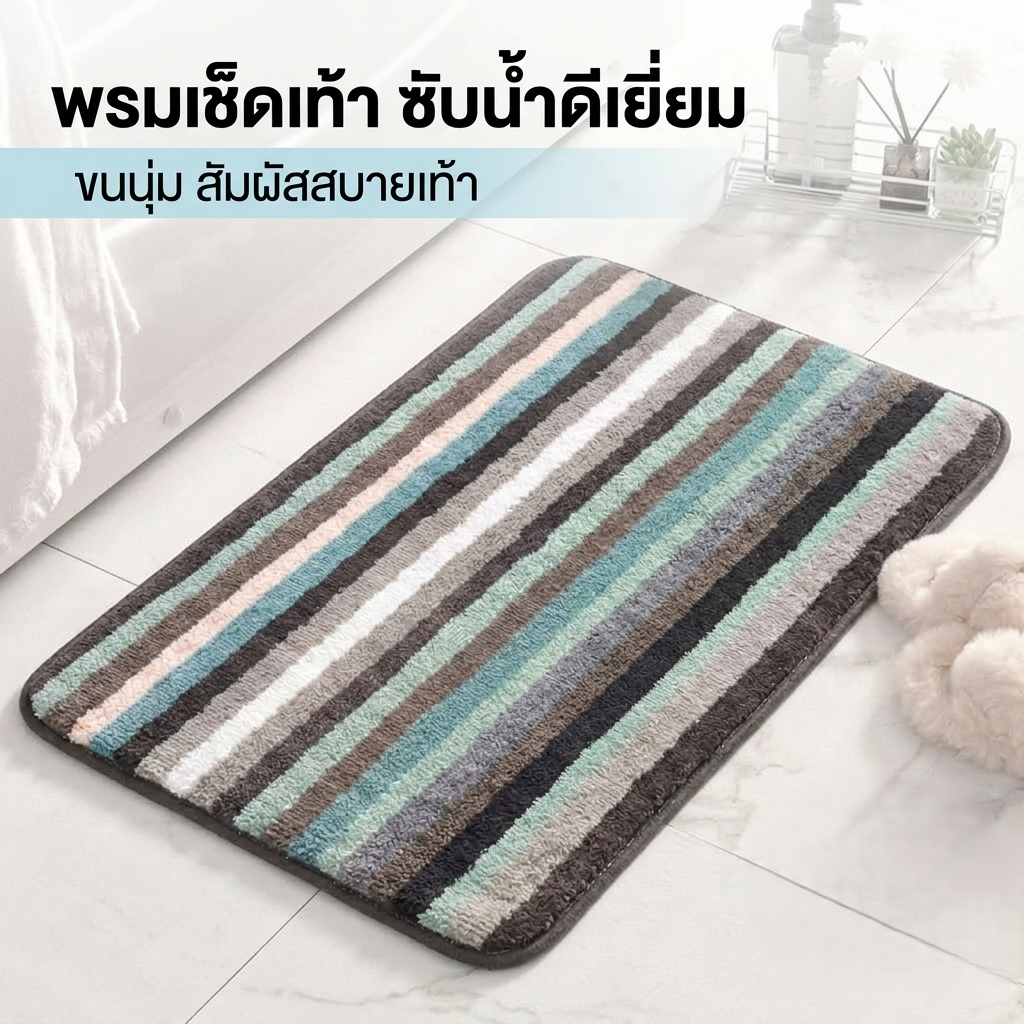 พรมเช็ดเท้า ลายทาง 50x80 สไตล์มินิมอล ดูดซับ พรมกันลื่น สำหรับใช้ในครัวเรือน สำหรับบ้าน ห้องนอน และห้องน้ำ เกรดดี