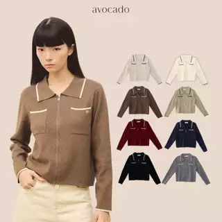 avocado - Powder Two Cardigan เสื้อคาร์ดิแกนไหมพรมคาร์ดิแกนซิปหน้า I มีไซส์ 38" และ 46"