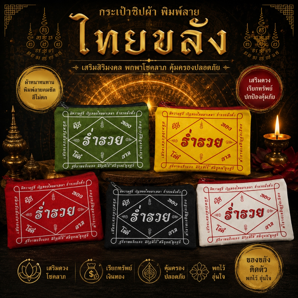 กระเป๋าซิปผ้ายันต์ มหาเฮง ของแจก ของชำร่วย ของขวัญ (ขนาด 5x8 นิ้ว)