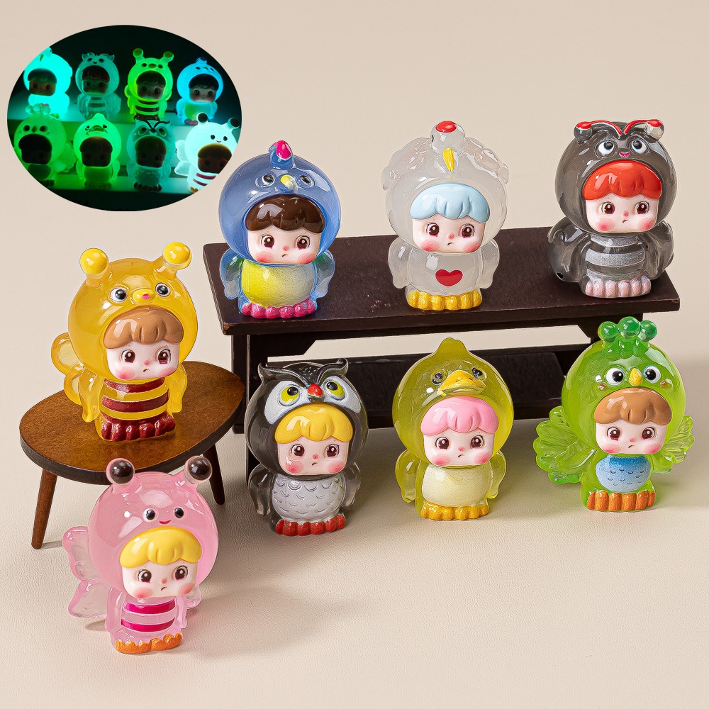 พร้อมส่ง ของตกแต่ง สะสม DIY เด็กชายชุดสัตว์ เรืองแสง (1 SET 8 ตัว)