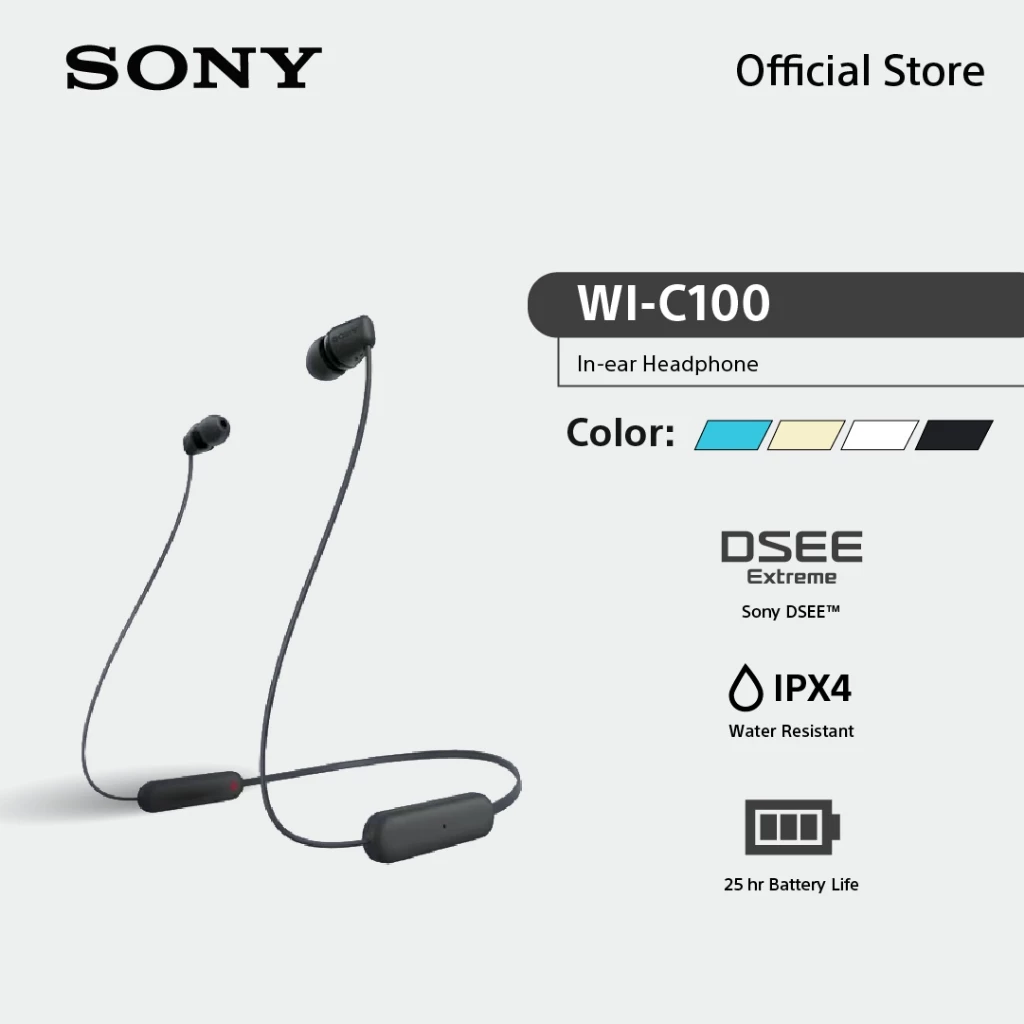 Sony หูฟัง In Ear รุ่น WI-C100 | Wireless Headphones | Bluetooth® 5.0 | IPX4 | Easy hands-free calling