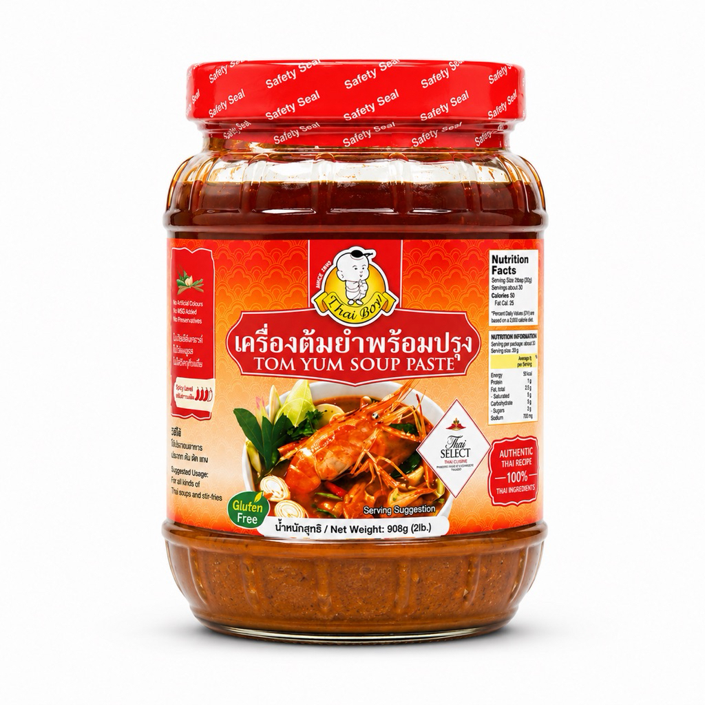 เครื่องต้มยำไทย(กึ่งสำเร็จรูป) ไทยบอย 908กรัม (Thai Boy Instant Tom Yum Soup Paste - 908g.)