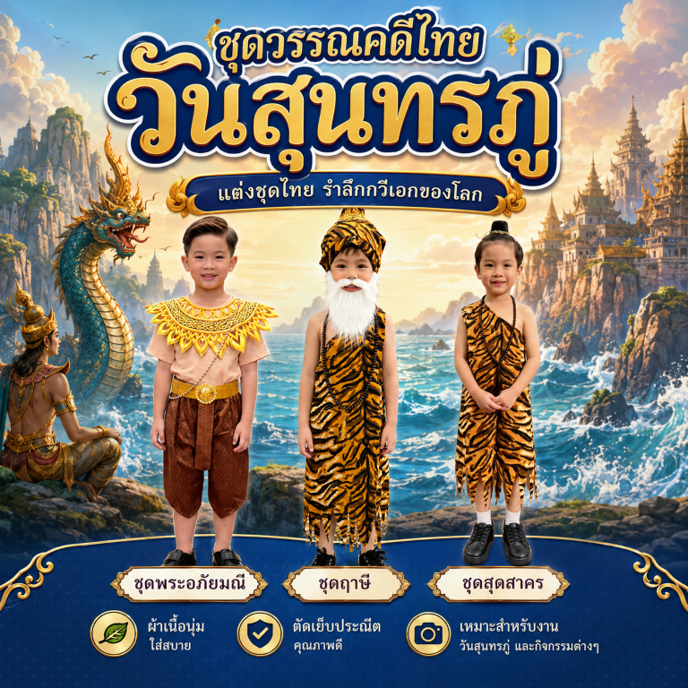 (KIDCITY) ชุดสุดสาครเด็กแถมมวยผมและสร้อยประคำ ชุดฤาษีเด็กแถมเคราและสร้อยประคำ ชุดพระเจ้าตา ชุดพระอภัยมณีเด็ก วันสุนทรภู่