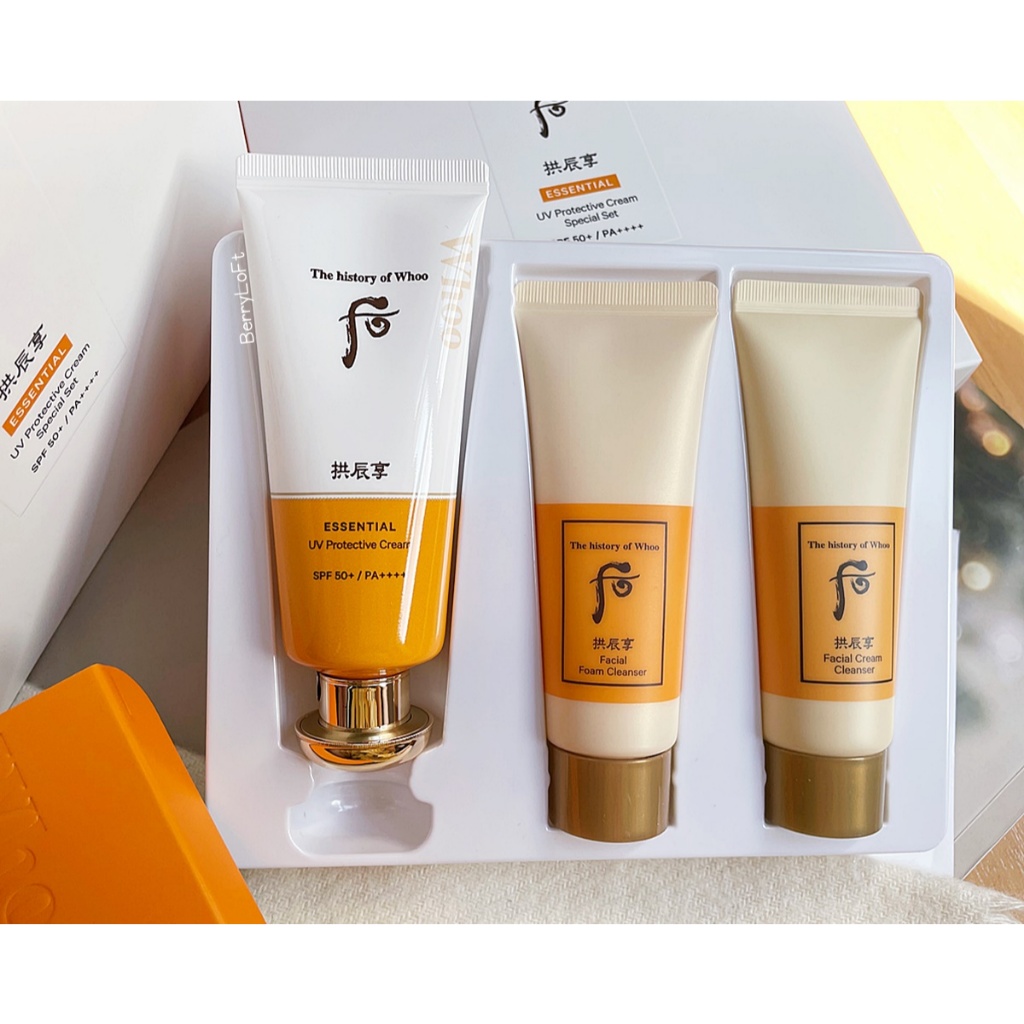 THE WHOO Gongjinhyang ESSENTIAL UV Protective Cream Special Set SPF50+ / PA++++ เซทกันแดด / คลีนซิ่งครีม / โฟมล้างหน้า