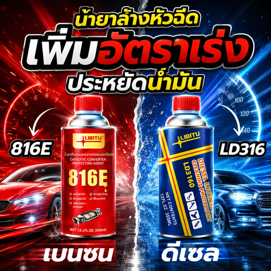 น้ำยาล้างหัวฉีด Libitu สูตรใหม่ สำหรับรถดีเซล-เบนซิน ล้างแคต ลดควันดำ