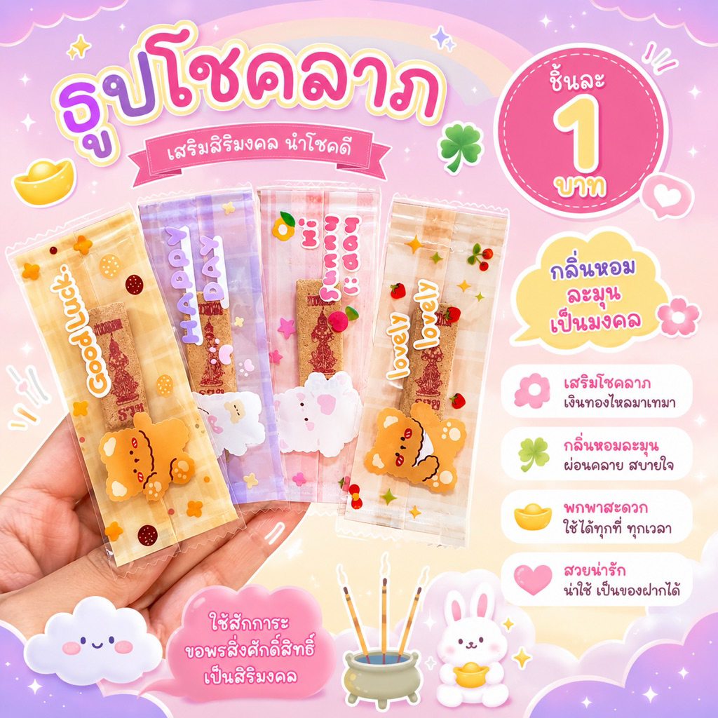ของจีบลูกค้า เริ่มต้นชิ้นละ 1 บาท ธูปตัวเลข/ขนม/ยางรัดผม