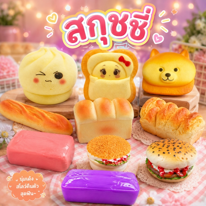 พร้อมส่งจากไทย ของเล่นบีบอัด สกุชชี่ ขนมปังสร้างสรรค์ ของเล่น อาหารจำลอง