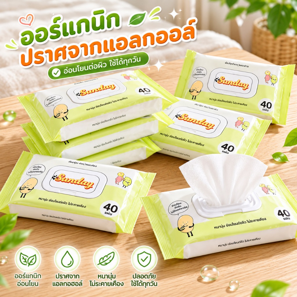 Nuodi ทิชชู่เปียกสูตรอ่อนโยน ผ้าเปียกไร้แอลกอฮอล์ กระดาษทิชชู่เปียก อ่อนโยนต่อผิว สัมผัสนุ่มสบาย ไม่ระคายเคืองผิว