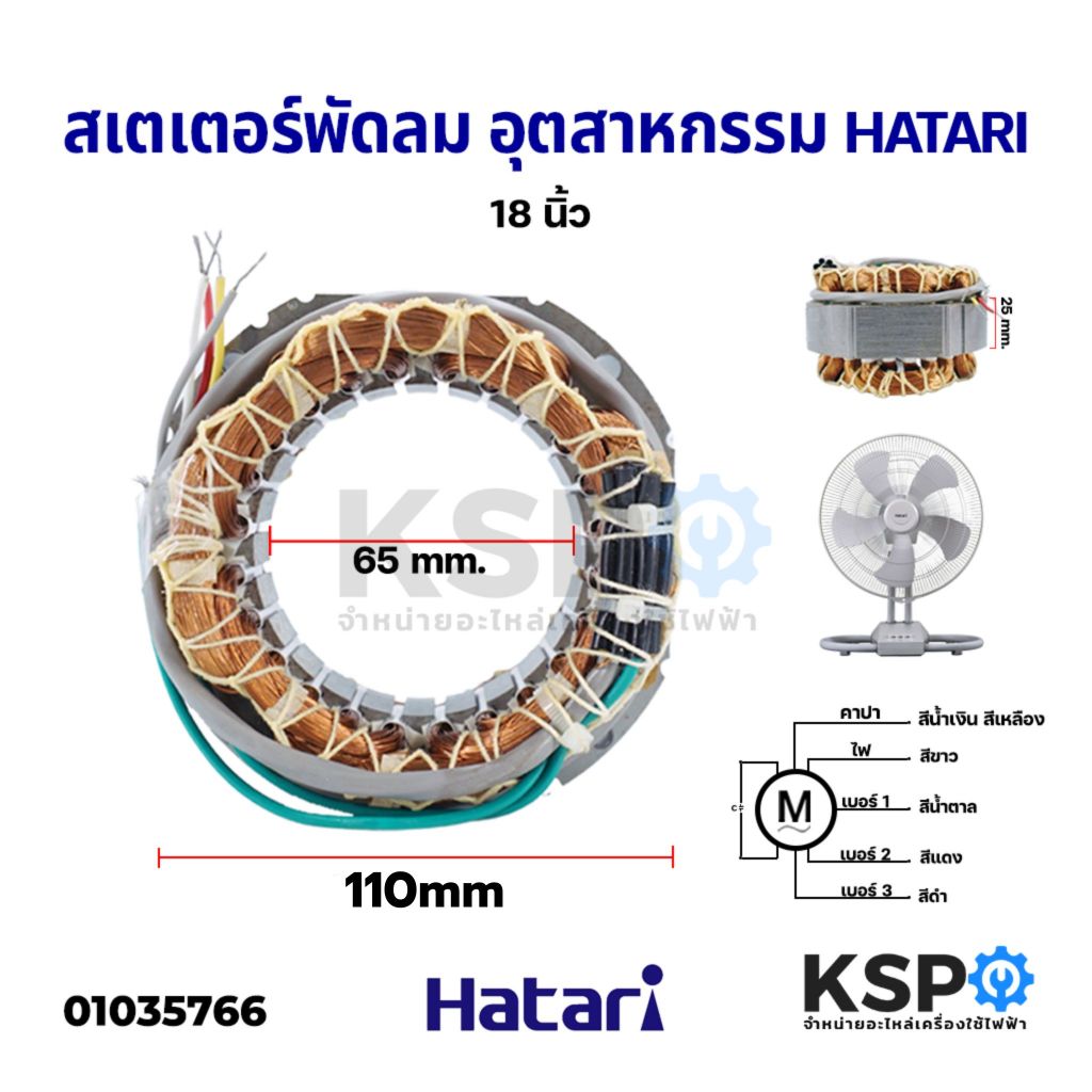 สเตเตอร์พัดลมอุตสาหกรรม ทั่วไป 20" รูใน 65mm หนา 30mm กว้าง 100mm (กลม) อะไหล่พัดลม