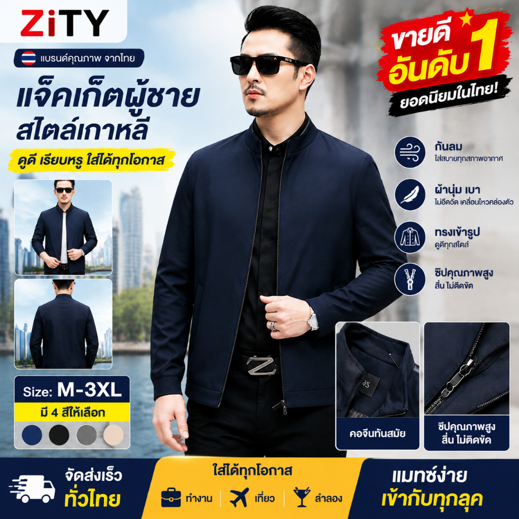 ชุดสูทกึ่งแจ็คเก็ตแบบเป็นทางการพร้อมเสื้อคลุมแขนยาว มีปกและคอจีน เหมาะสำหรับใส่ไปทำงานหรือโอกาสทางการ