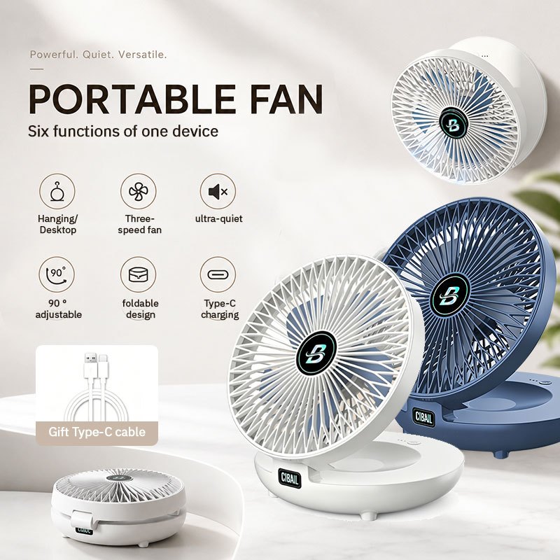 8-inch desktop fan,Wall-mounted fan USB charging, silent and low-noise, adjustable speed, foldable