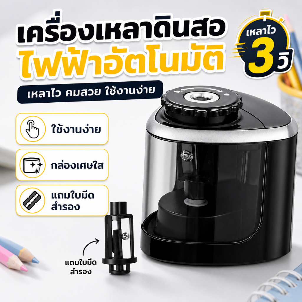 เครื่องเหลาดินสอไฟฟ้า ประหยัดเวลา ออกแบบสำหรับนักเรียน เครื่องเขียนเด็กสร้างสรรค์ กบเหลาไฟฟ้า school office