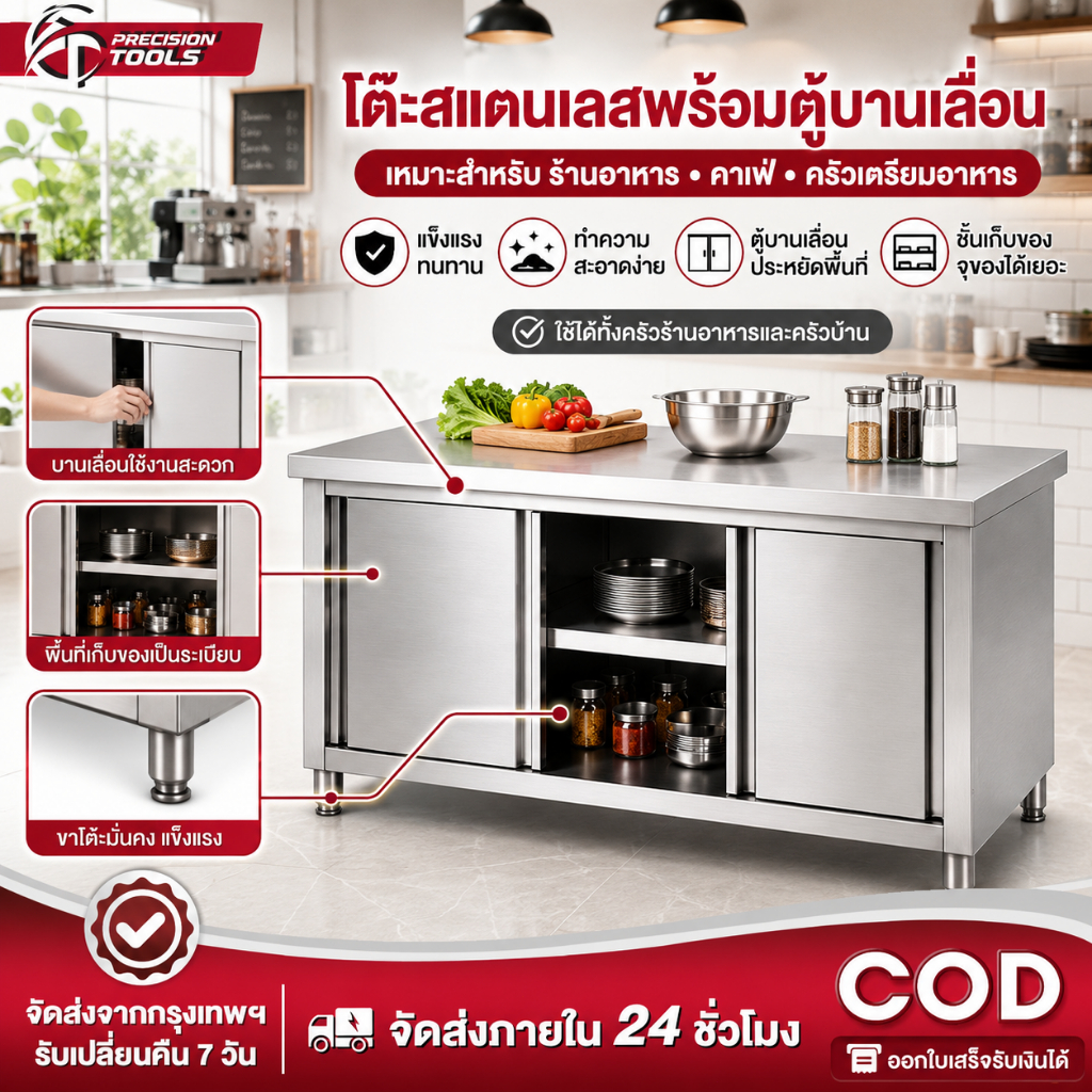 ชั้นวางของ ตู้สแตนเลส ชั้นวางจาน【เวอร์ชันอัปเกรด】โต๊ะวางของในครัว โต๊ะสแตนเล  ปรับความสูงได้  รับน้ำหนักได้500KG