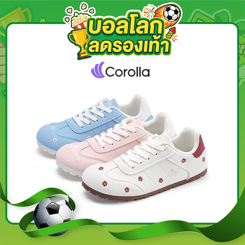 Corolla Flowershoes รองเท้าผ้าใบลายดอกไม้ น่ารัก สำหรับผู้หญิง ผ้าใบพละทรงหัวกลม ใส่สบาย เหมาะไปคาเฟ่ แนะนำเผื่อ 1 ไซส์