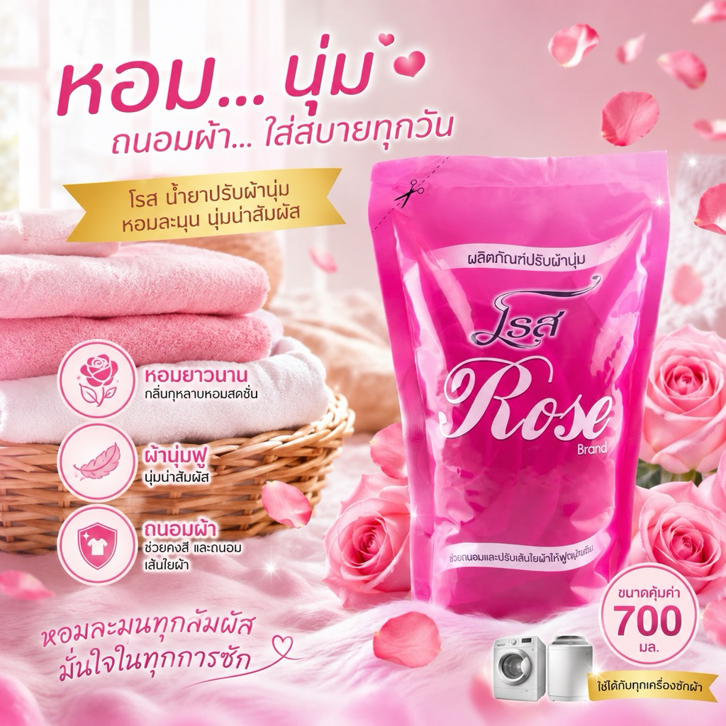 โรส / ROSE 🌸 น้ำยาปรับผ้านุ่มกลิ่นกุหลาบ ขนาด 700 มล.