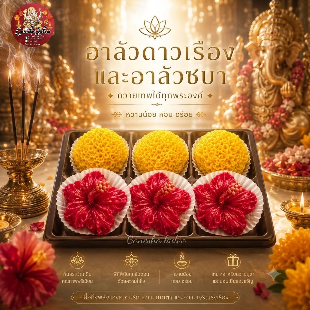 อาลัวดอกดาวเรืองและดอกชบา ถวายองค์พระพิฆเนศ