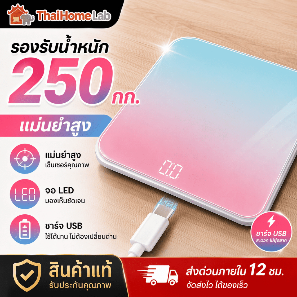 【รับประกันศูนย์ไทย】เครื่องชั่งน้ำหนักอัจฉริยะ เครื่องชั่งน้ำหนัก ชาร์จ USB รับน้ำหนักได้สูงสุด 180กก.