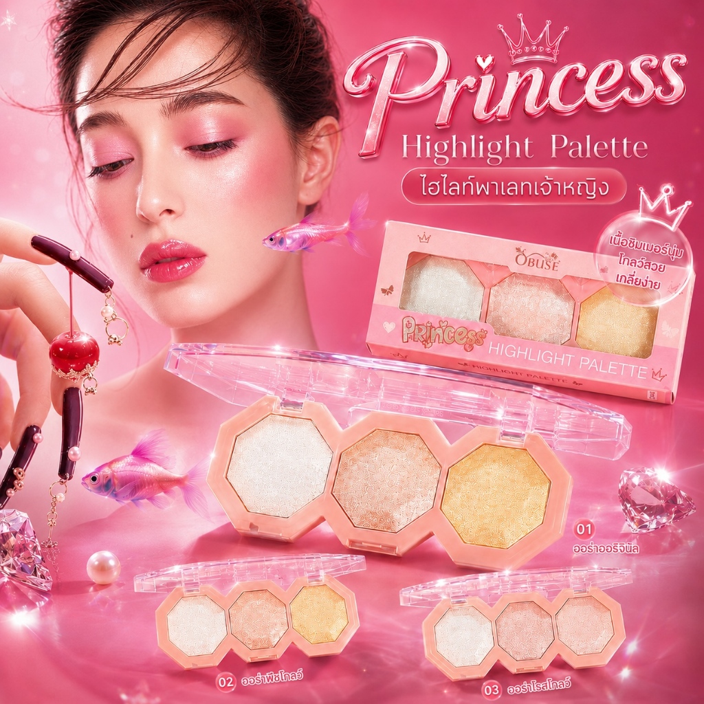 Obuse Princess Highlight Palette #OB-1464 โอบิวซ์ พริ้นเซส ไฮไลท์ พาเลท