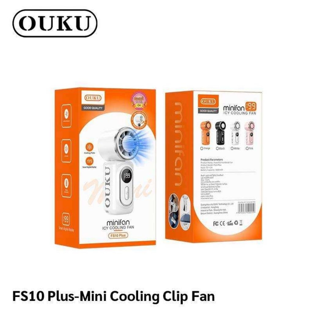 พัดลมพกพา OUKU รุ่น FS10 Plus พร้อมระบบทำความเย็นและจอแสดงผลดิจิทัล