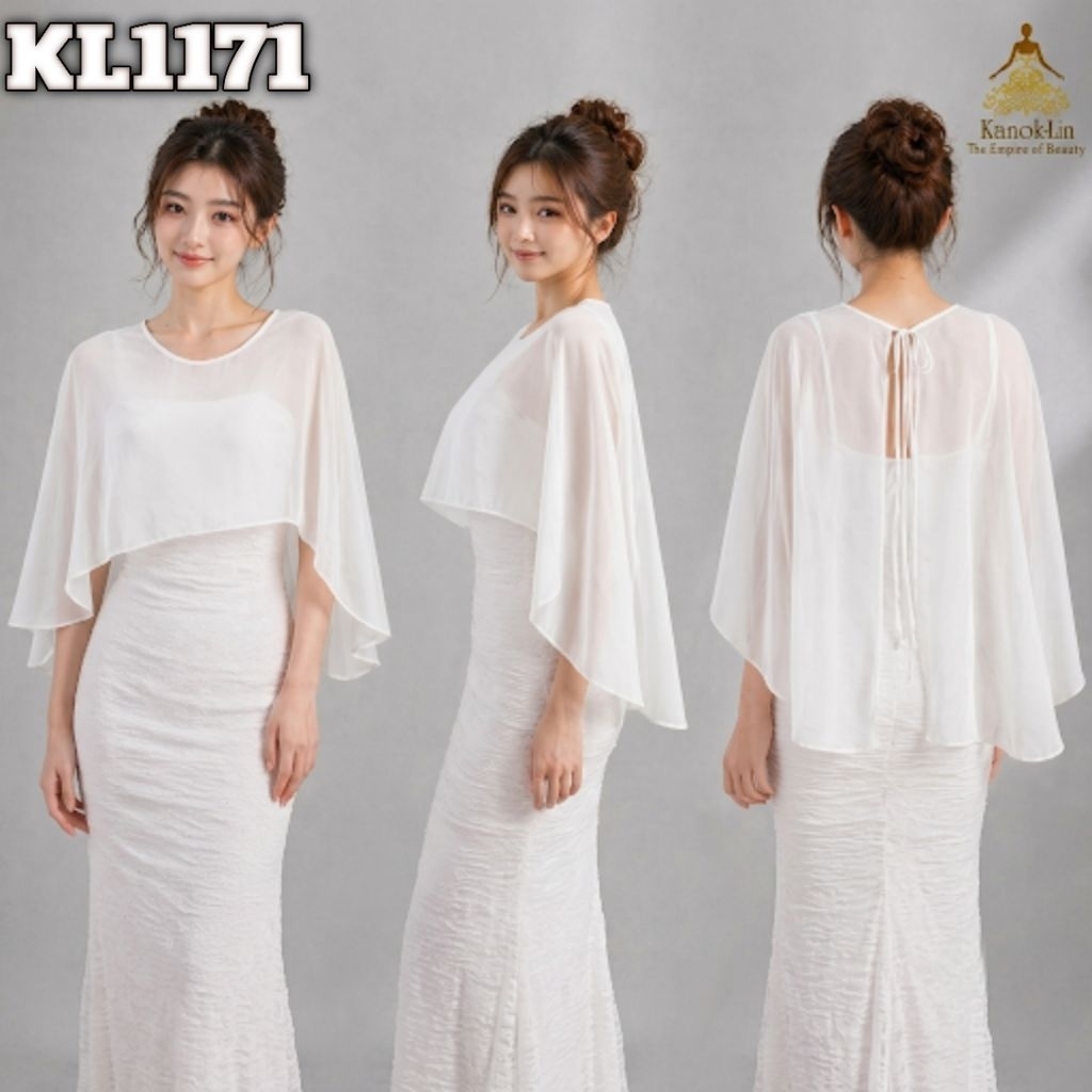 ผ้าคลุมไหล่ชีฟอง ดีไซน์ผูกหลัง เสื้อคลุมออกงาน แบรนด์ Kanok-Lin