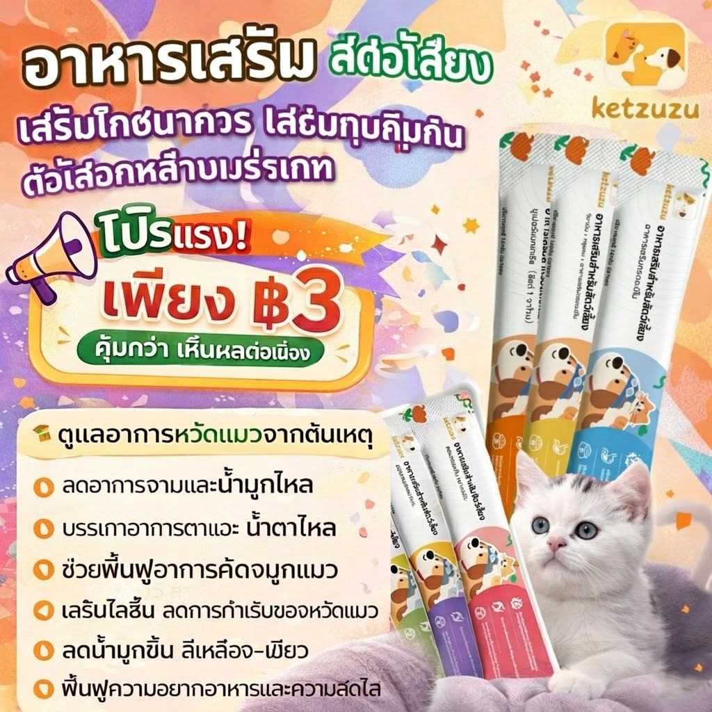 【COD】 Ketzuzu 14g สูตรโภชนาการสมดุล เสริมวิตามินสิทธิบัตรและกรดอะมิโน สำหรับแมวและสุนัข อาหารเสริมสำหรับสัตว์เลี้ยง