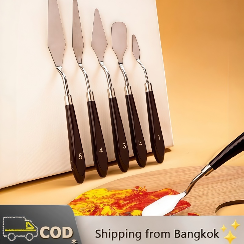 Shadow.Rich ชุดมีดผสมสี 5 ชิ้น Artist Palette Knives สแตนเลส สำหรับผสมสีอะคริลิค/สีน้ำมัน DIY ทาสี