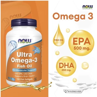 แท้100% ฉลากไทย Now Foods Ultra Omega 3 500EPA/250DHA Fish Oil 1000 mg นาวฟู้ดส์ โอเมก้า 3 น้ำมันปลา 90/180 Softgels