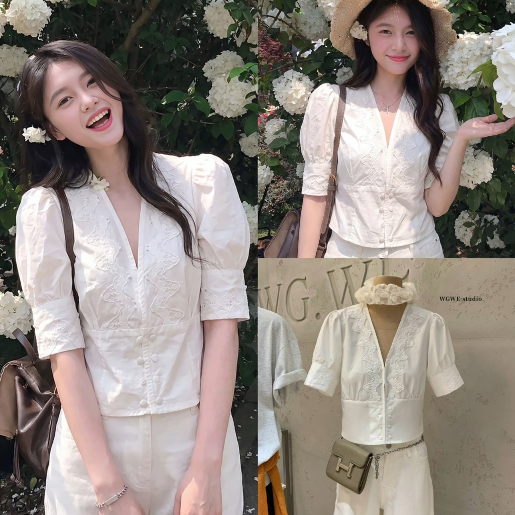 Lacey V เสื้อคอวีแต่งลูกไม้ - 9689 TAG WG.WE 🇰🇷