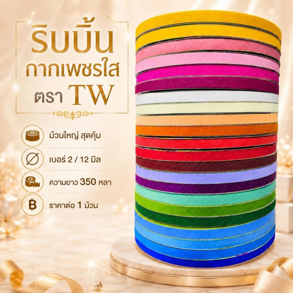 ริบบิ้นกากเพชรใส ตรา TW ความยาว 350 หลา