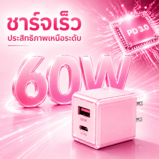 GaN60W ที่ชาร์จเร็ว ชุดชาร์จ PD Usb+Type-C หัวชาร์จ + สายชาร์จ เครื่องชาร์จเร็ว ชาร์จพร้อมกัน 2พอร์ต