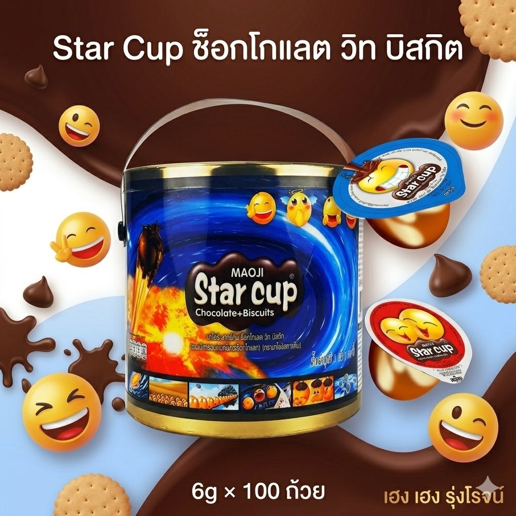 [แพ็ค100ชิ้น] Star cup สตาร์คัพ ขนมปังกรอบกับครีมรสช็อกโกแลต
