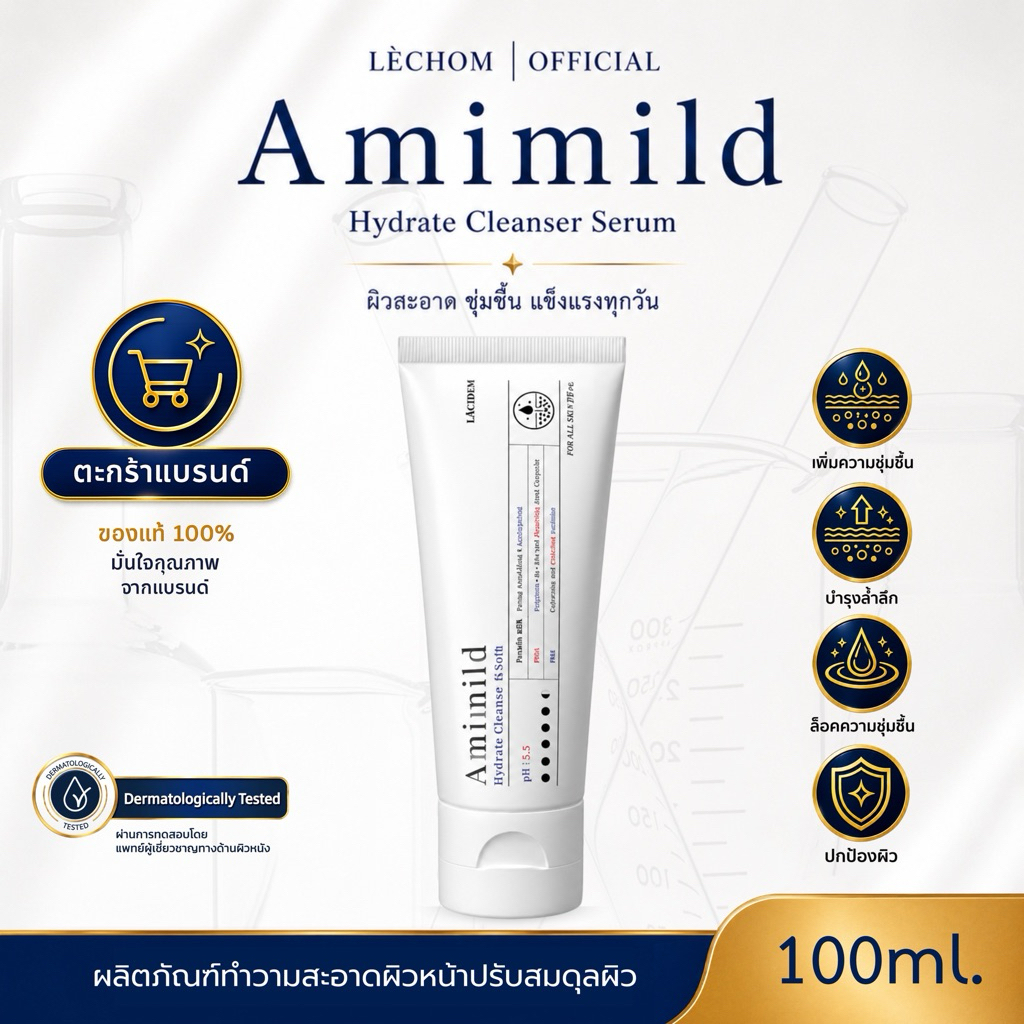 [ตะกร้าบริษัท] Lechom Hydrate Cleanser Serum ขนาด 100 mL เซรั่มล้างหน้าเลอโฉม (อะมิมายด์)
